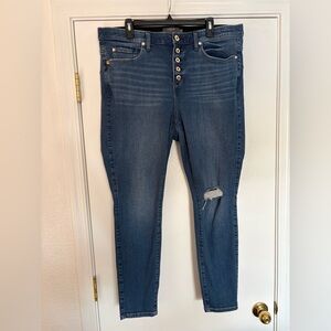Size 18 Torrid Dark Blue Skinny Jeans with Distressed Detail